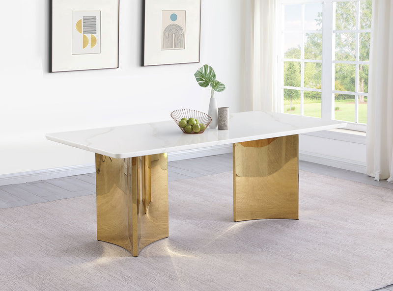 Mesa de comedor rectangular Tevlin de 79 pulgadas con cubierta de mármol blanco