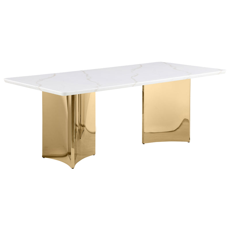 Mesa de comedor rectangular Tevlin de 79 pulgadas con cubierta de mármol blanco