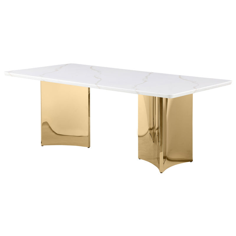 Mesa de comedor rectangular Tevlin de 79 pulgadas con cubierta de mármol blanco