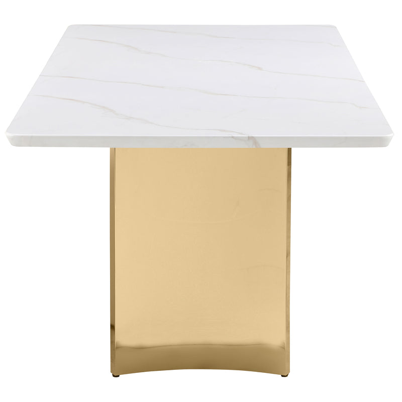 Mesa de comedor rectangular Tevlin de 79 pulgadas con cubierta de mármol blanco