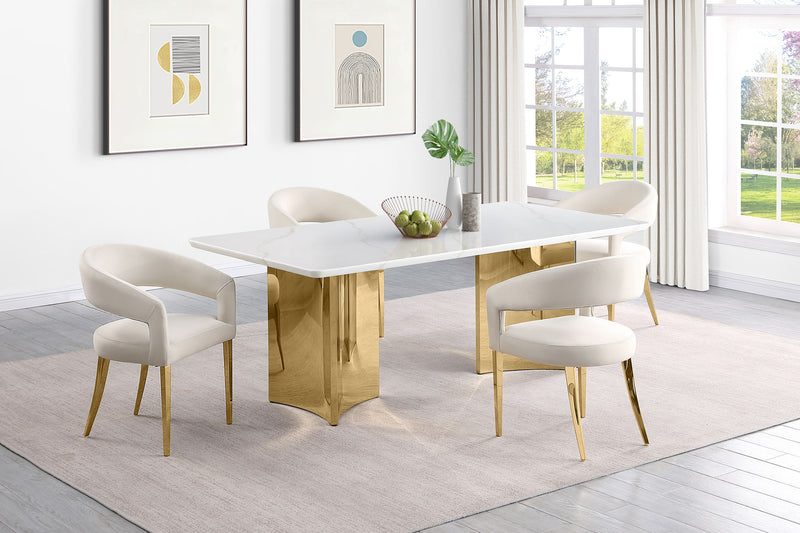 Mesa de comedor rectangular Tevlin de 79 pulgadas con cubierta de mármol blanco