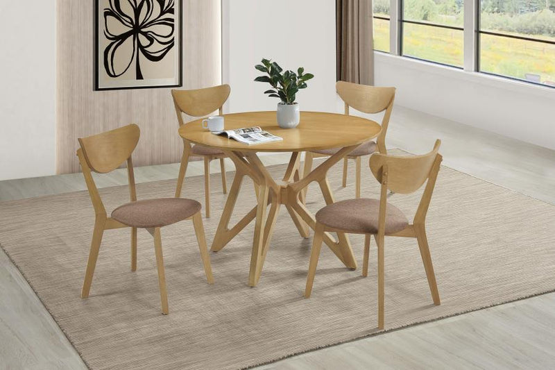 Juego de comedor redondo de madera maciza de 5 piezas Elowen, nogal claro