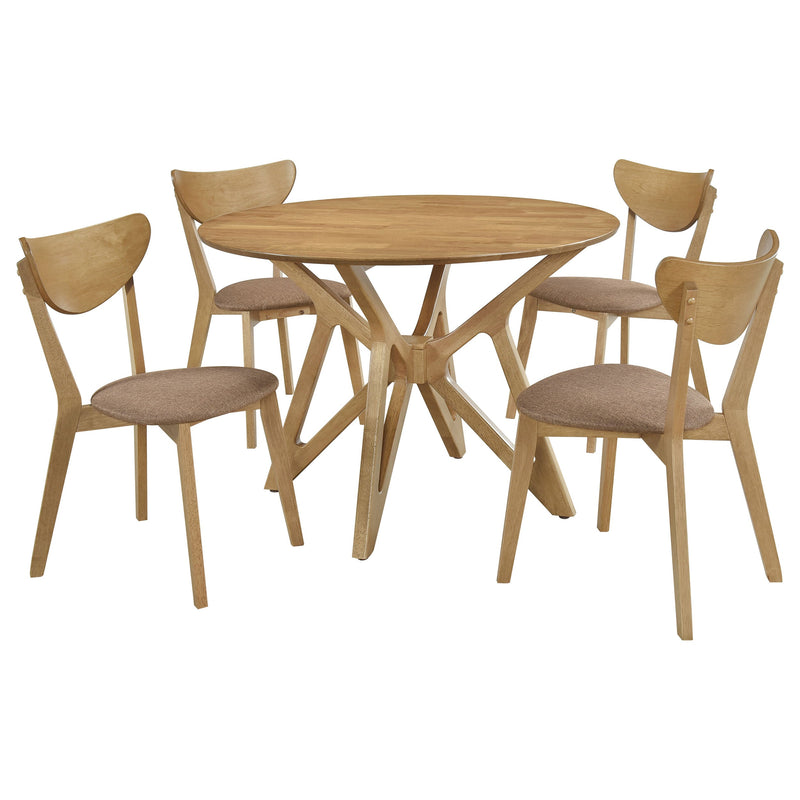 Juego de comedor redondo de madera maciza de 5 piezas Elowen, nogal claro