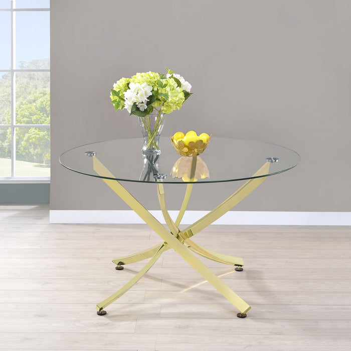 Beckham Round Dining Table Brass and Clear