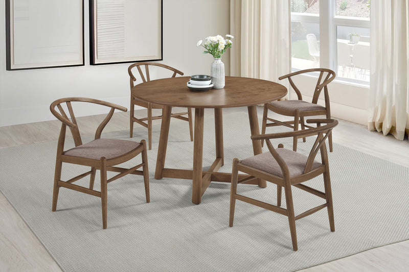 Juego de comedor redondo Dinah de 5 piezas de madera maciza, nogal