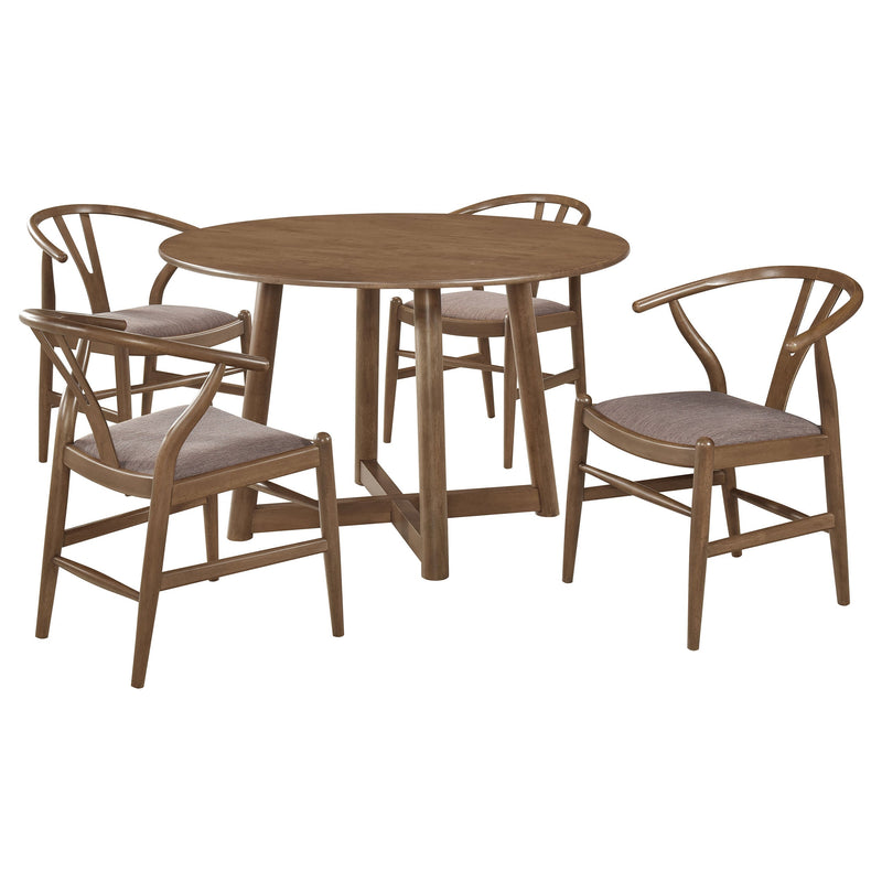 Juego de comedor redondo Dinah de 5 piezas de madera maciza, nogal