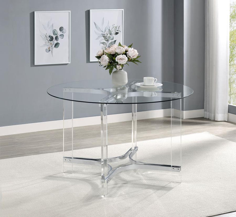 Mesa de comedor Keeling redonda de 47 pulgadas con cubierta de vidrio y acrílico cromado