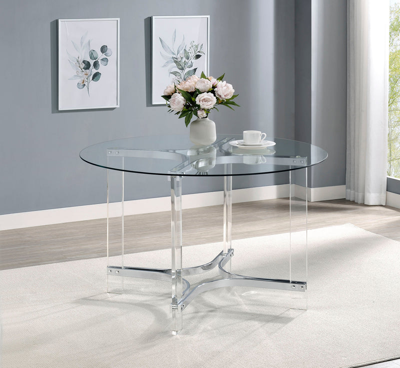 Mesa de comedor Keeling redonda de 47 pulgadas con cubierta de vidrio y acrílico cromado