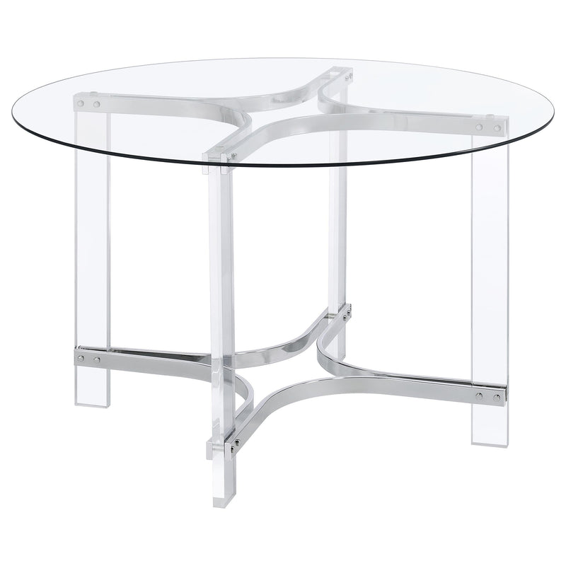 Mesa de comedor Keeling redonda de 47 pulgadas con cubierta de vidrio y acrílico cromado
