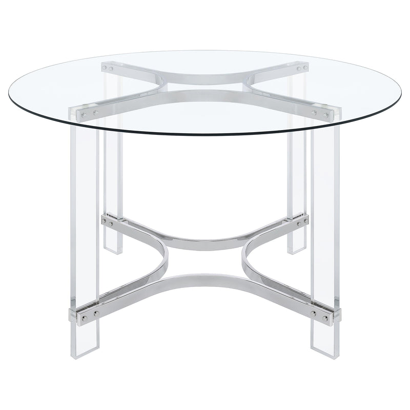 Mesa de comedor Keeling redonda de 47 pulgadas con cubierta de vidrio y acrílico cromado
