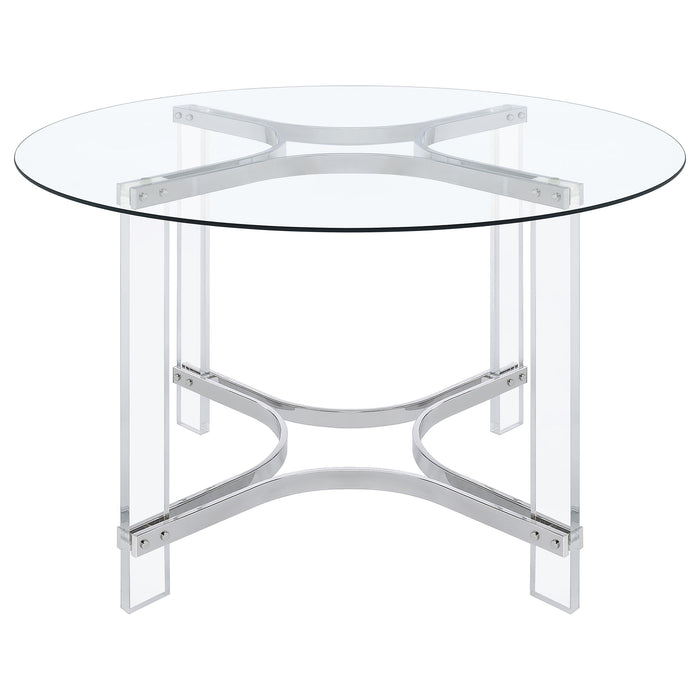 Adino 47-inch Round Glass Top Acrylic Dining Table Chrome