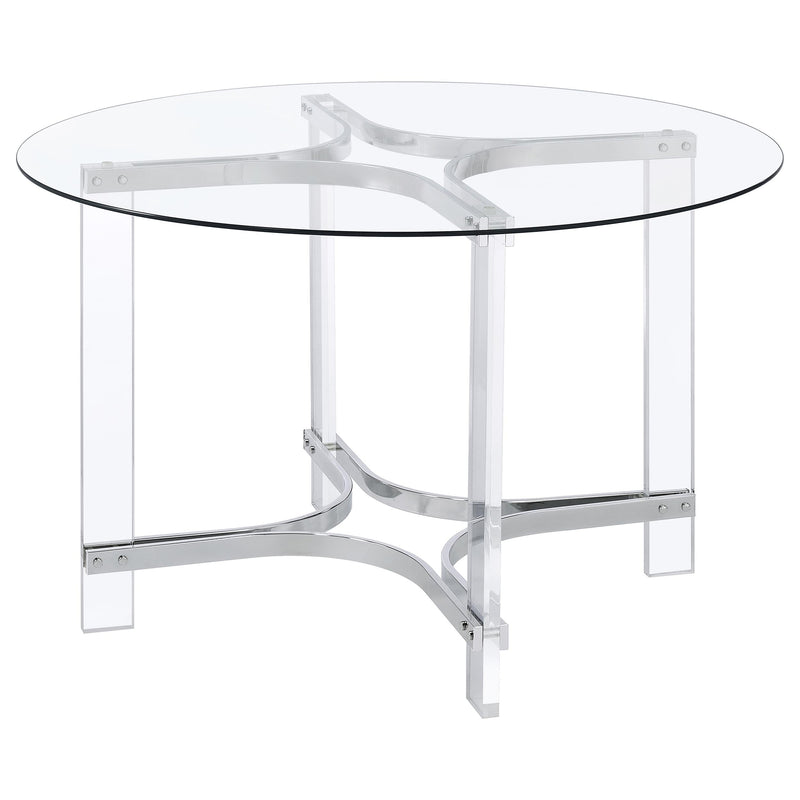 Mesa de comedor Keeling redonda de 47 pulgadas con cubierta de vidrio y acrílico cromado