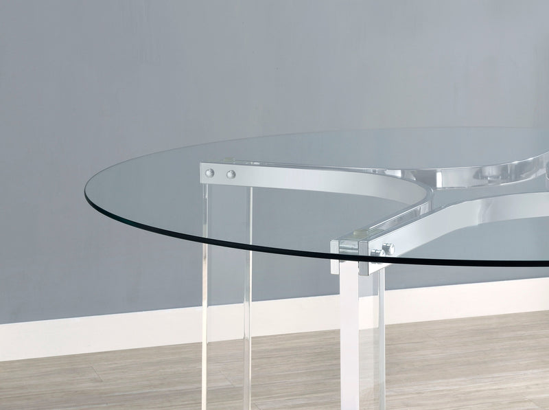 Mesa de comedor Keeling redonda de 47 pulgadas con cubierta de vidrio y acrílico cromado
