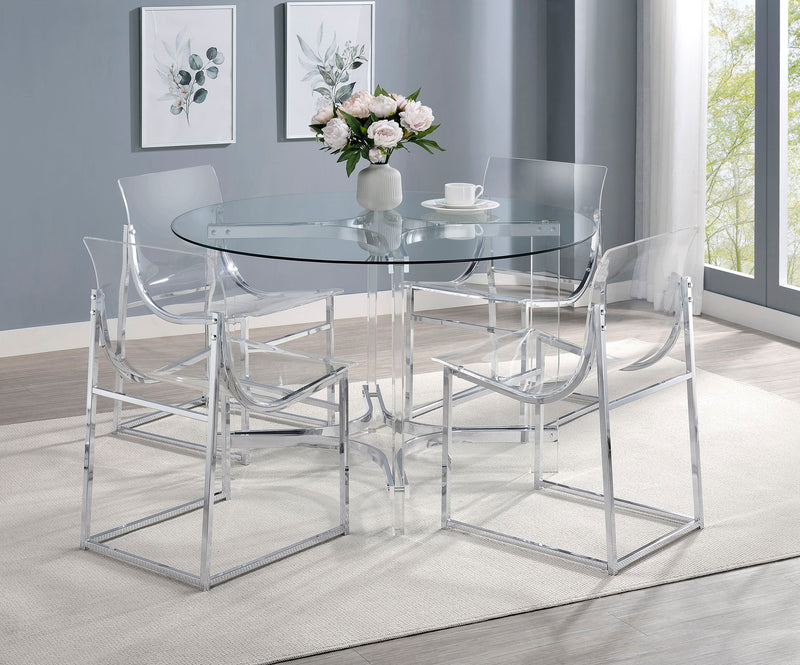 Mesa de comedor Keeling redonda de 47 pulgadas con cubierta de vidrio y acrílico cromado