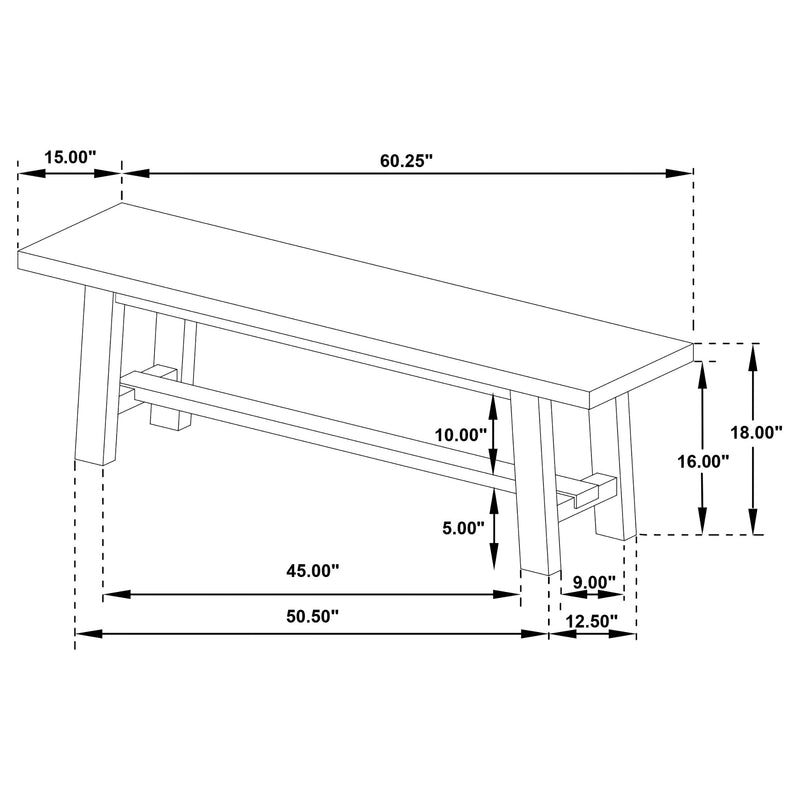 Banco de comedor sin respaldo Middleton de madera de 60 pulgadas, marrón natural
