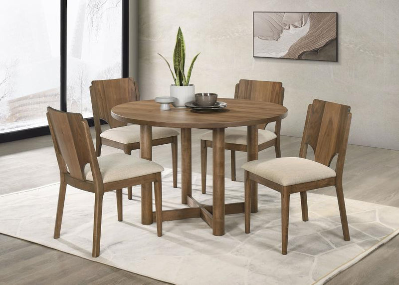 Juego de mesa de comedor redonda de madera de 5 piezas Crestmore de 46 pulgadas, nogal