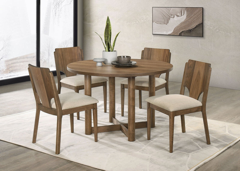 Juego de mesa de comedor redonda de madera de 5 piezas Crestmore de 46 pulgadas, nogal