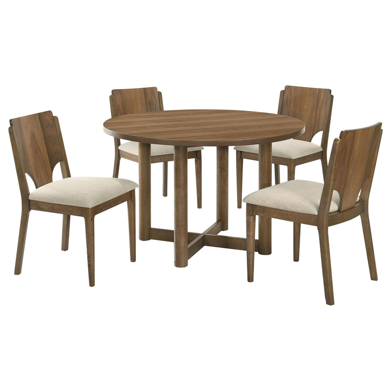 Juego de mesa de comedor redonda de madera de 5 piezas Crestmore de 46 pulgadas, nogal