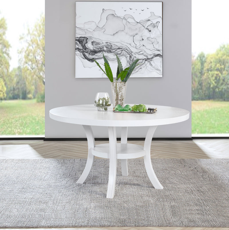 Mesa de comedor redonda de madera Judd de 54 pulgadas con estante, blanco perla