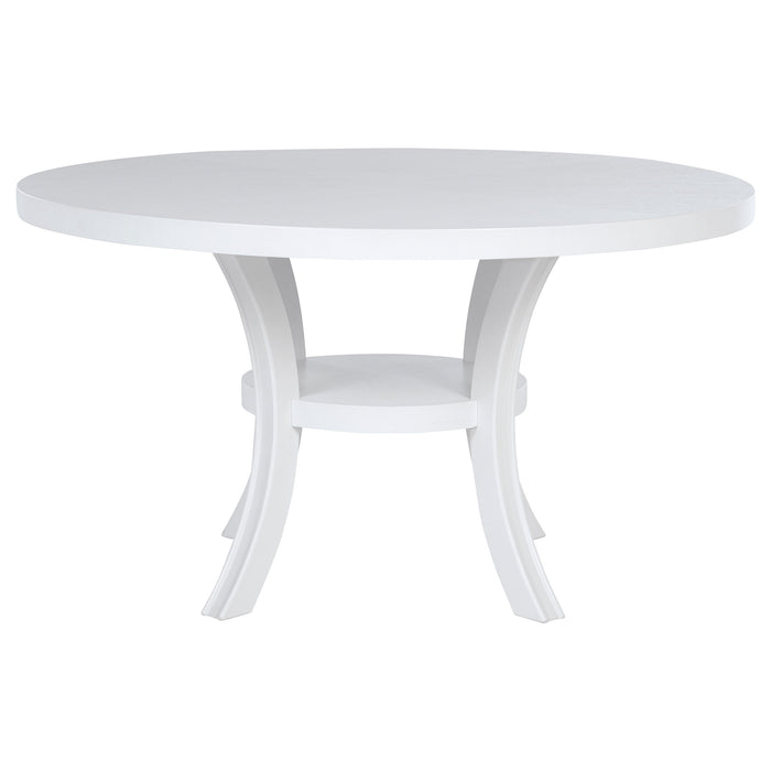 Judd 54-inch Round Dining Wood Table with Shelf Pearl White