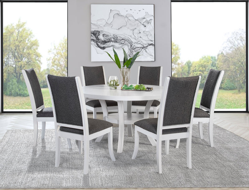 Mesa de comedor redonda de madera Judd de 54 pulgadas con estante, blanco perla