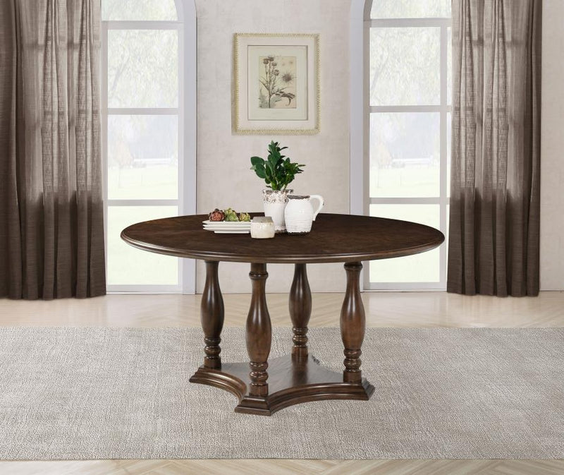 Mesa de comedor redonda con pedestal Landon de 60 pulgadas, color marrón intenso