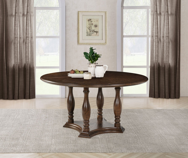 Mesa de comedor redonda con pedestal Landon de 60 pulgadas, color marrón intenso