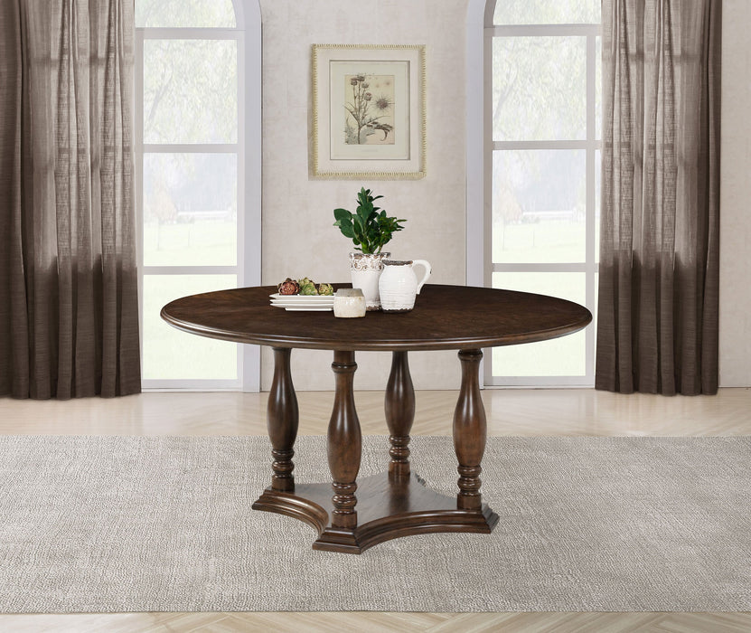 Landon 60-inch Round Wood Pedestal Dining Table Rich Brown