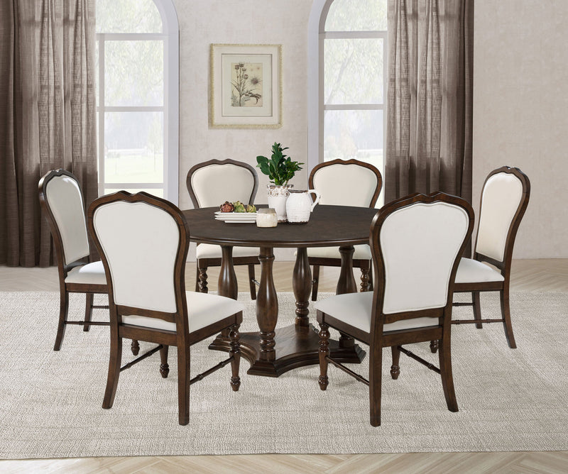 Mesa de comedor redonda con pedestal Landon de 60 pulgadas, color marrón intenso