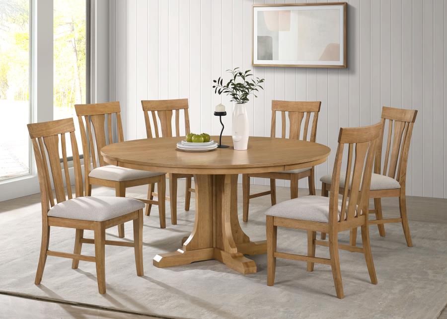 Hartville Round Dining Table Set Natural Light Brown