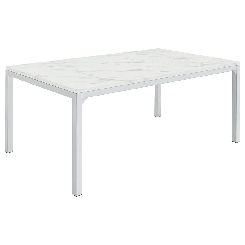 Mesa de comedor rectangular de mármol sintético Athena de 64 pulgadas, cromada