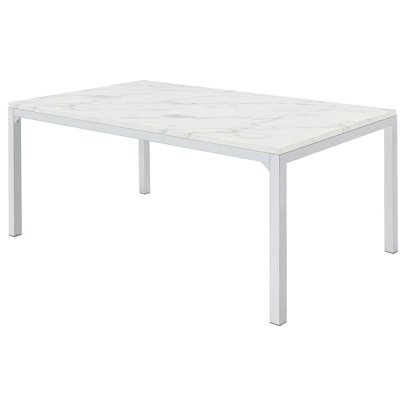 Mesa de comedor rectangular de mármol sintético Athena de 64 pulgadas, cromada