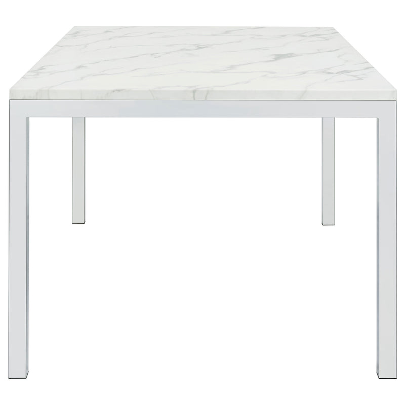 Mesa de comedor rectangular de mármol sintético Athena de 64 pulgadas, cromada