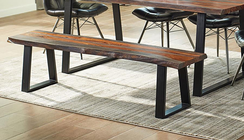 Banco de comedor Ditman de madera con borde natural, Sheesham gris