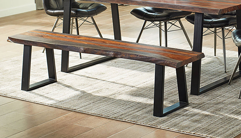 Banco de comedor Ditman de madera con borde natural, Sheesham gris