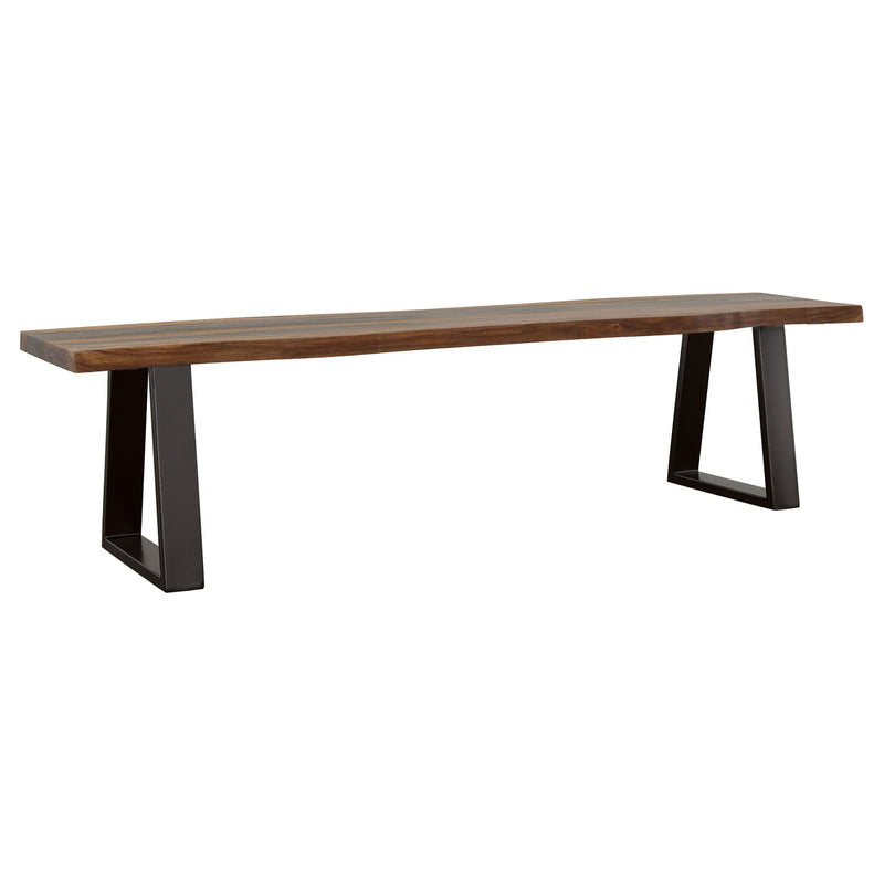Banco de comedor Ditman de madera con borde natural, Sheesham gris
