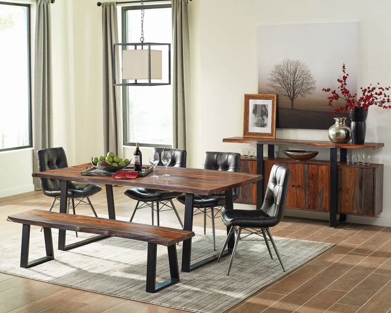 Banco de comedor Ditman de madera con borde natural, Sheesham gris