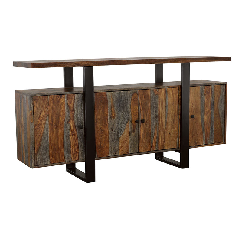 Aparador bufé de madera maciza Ditman de 4 puertas, gris Sheesham