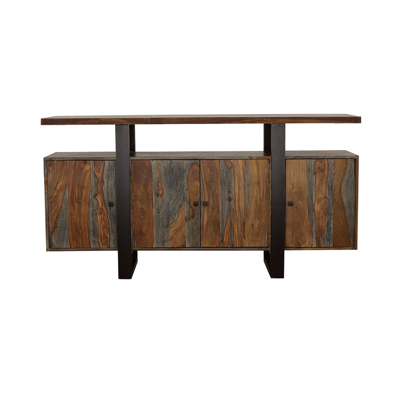 Aparador bufé de madera maciza Ditman de 4 puertas, gris Sheesham