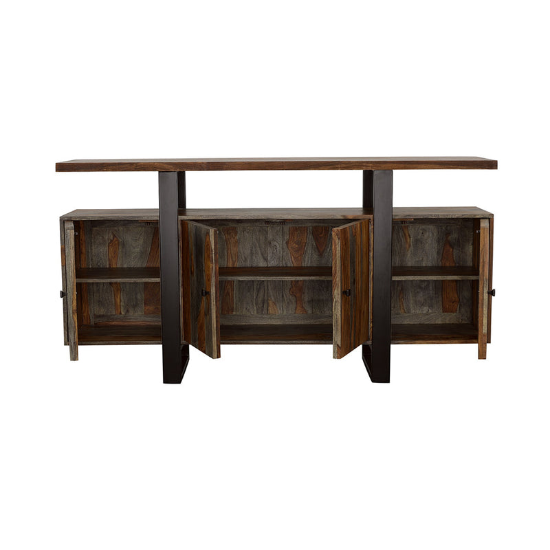 Aparador bufé de madera maciza Ditman de 4 puertas, gris Sheesham