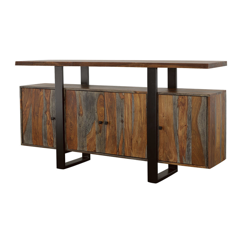 Aparador bufé de madera maciza Ditman de 4 puertas, gris Sheesham