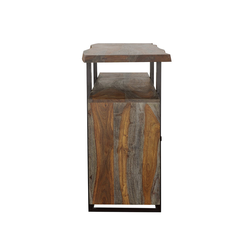 Aparador bufé de madera maciza Ditman de 4 puertas, gris Sheesham