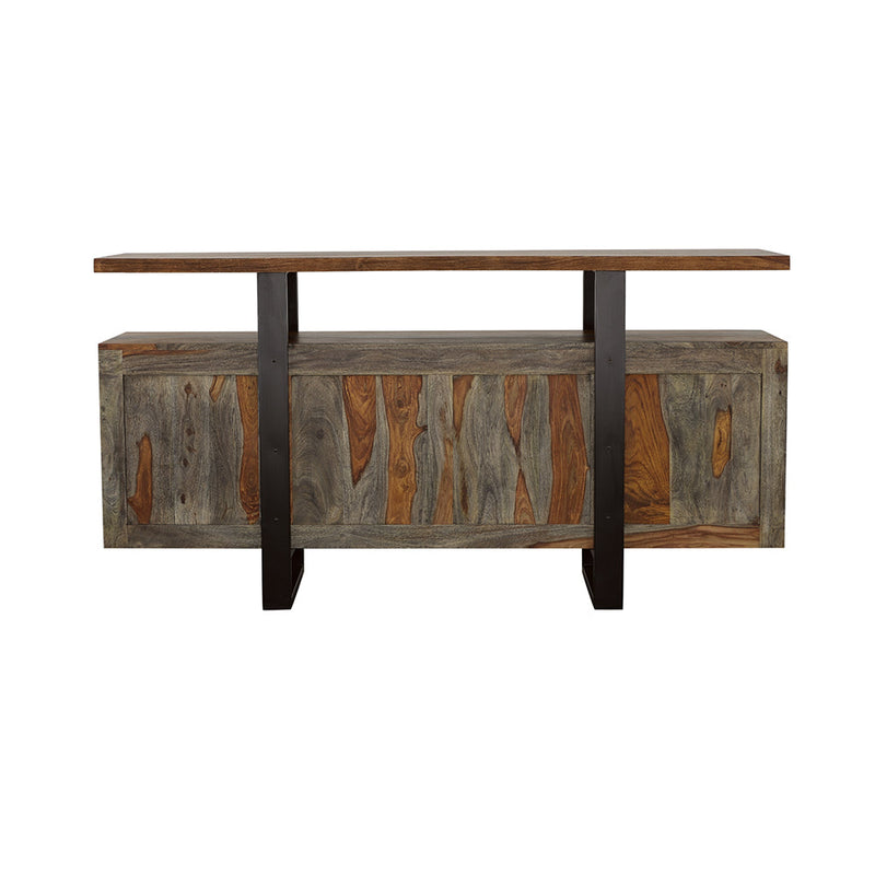 Aparador bufé de madera maciza Ditman de 4 puertas, gris Sheesham