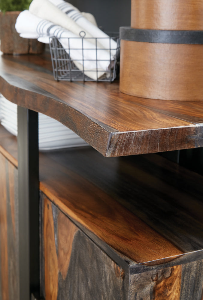 Aparador bufé de madera maciza Ditman de 4 puertas, gris Sheesham