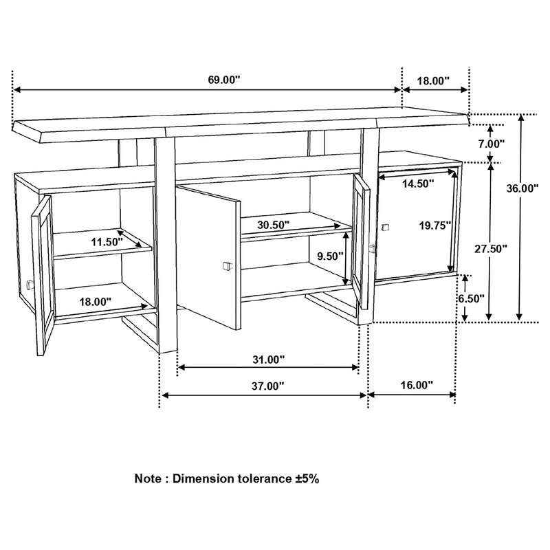 Aparador bufé de madera maciza Ditman de 4 puertas, gris Sheesham