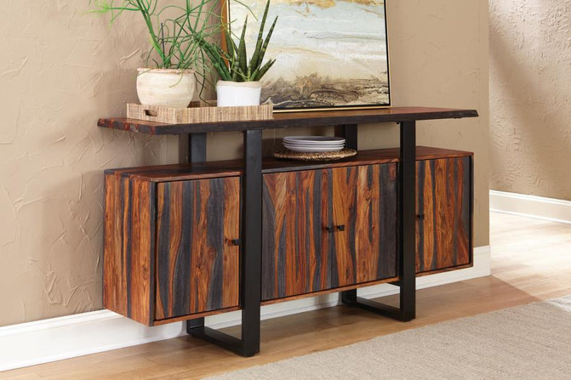 Aparador bufé de madera maciza Ditman de 4 puertas, gris Sheesham