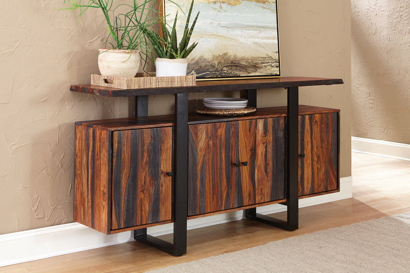 Aparador bufé de madera maciza Ditman de 4 puertas, gris Sheesham