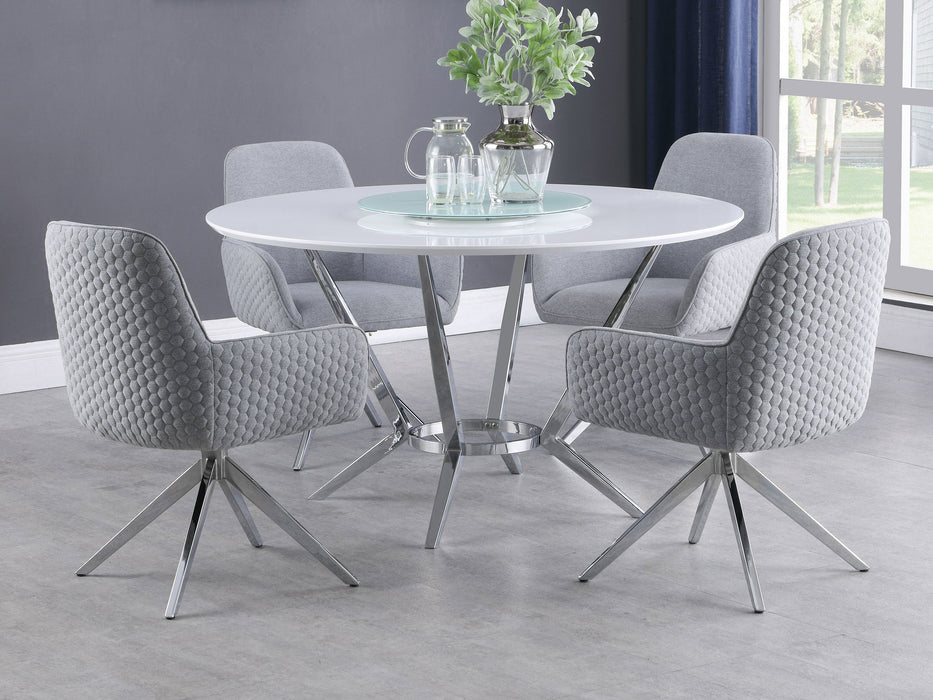 Abby Round Dining Table with Lazy Susan White and Chrome