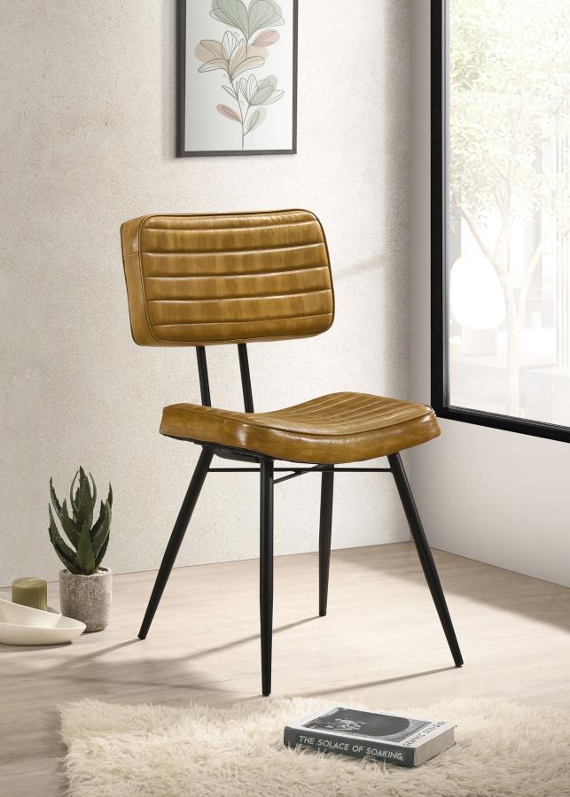 Silla de comedor lateral tapizada en piel Misty (juego de 2)