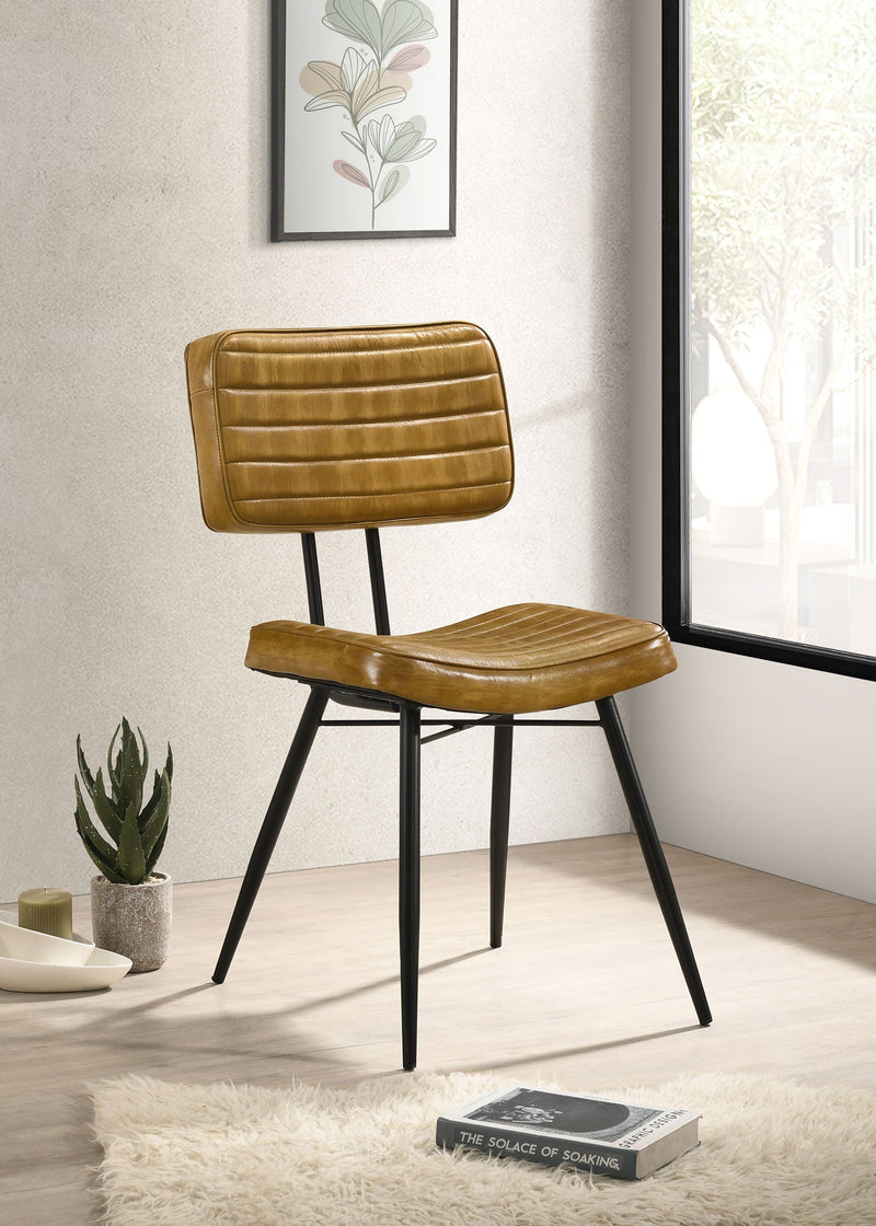 Silla de comedor lateral tapizada en piel Misty (juego de 2)